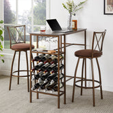 3-Piece Bar Table Set, Retro Brown Bar Chairs & Dining Table